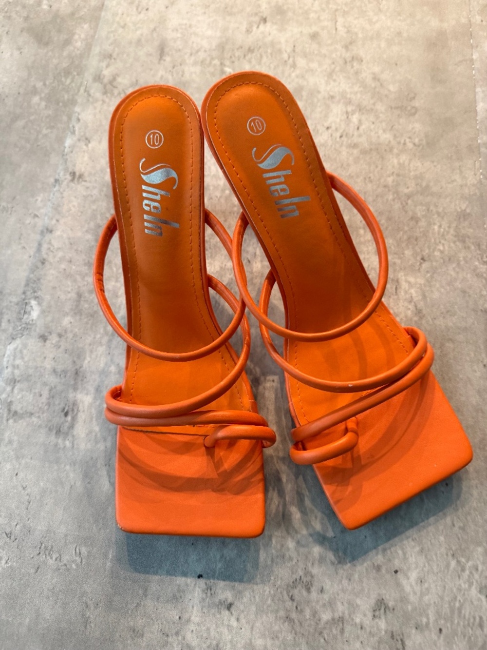 Shein Heeled Sandal Shoes Womens Size 10 Orange Strappy Square Toe Kitten Heel